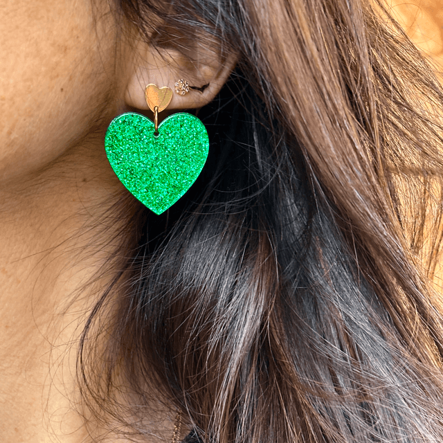 Boucles d’oreilles Cœur Pailleté vert - PM
