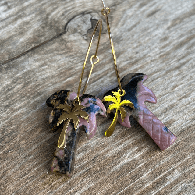 Boucles d’oreilles Créoles Palmiers Rodochrosite