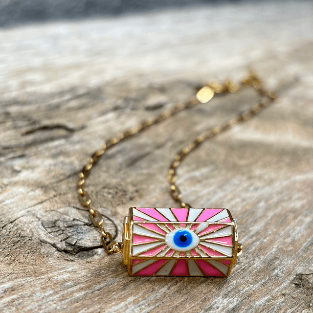 Collier Amulette Œil rose