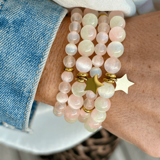 Bracelet étoile Sélénite rose et jaune