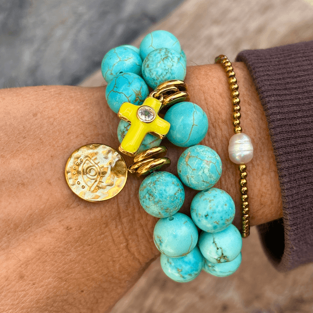 Bracelet Croix Pop Turquoise naturelle