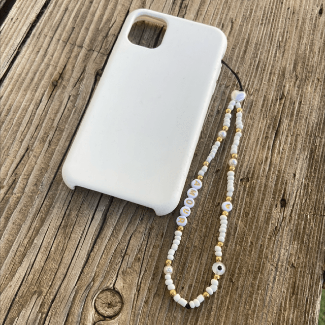 Grigri de téléphone Perlé blanc AMOUR - Taille S