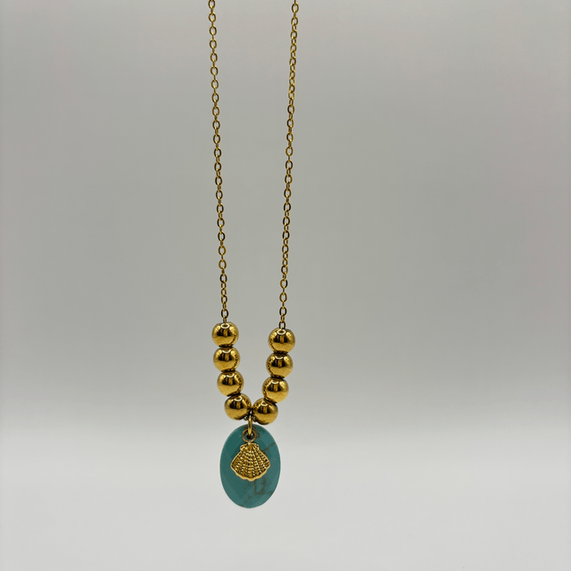 Sautoir Shell pierre naturelle turquoise