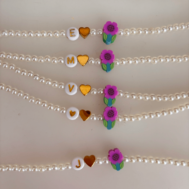 Bracelet Spring Personnalisable Coeur doré & Fleur violette 