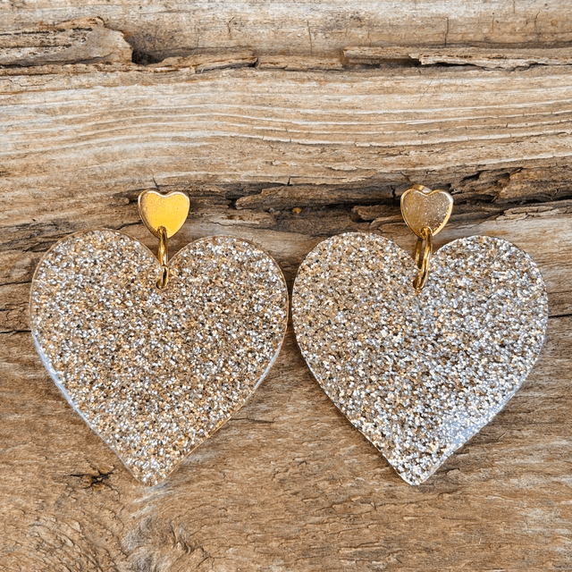 Boucles d’oreilles cœur pailleté doré - GM