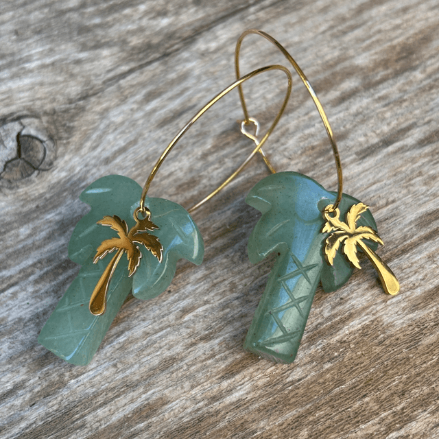 Boucles d’oreilles Créoles Palmiers Aventurine
