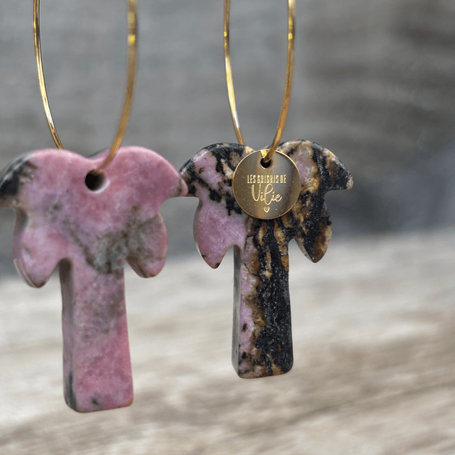 Boucles d’oreilles Créoles Palmiers Rodochrosite