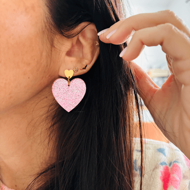 Boucles d’oreilles Cœur Pailleté rose - PM