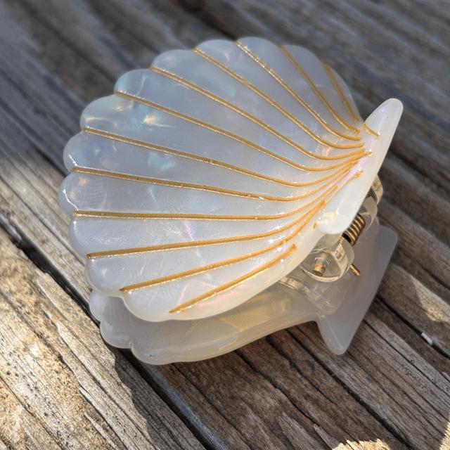 Pince à cheveux Coquillage nacré blanc
