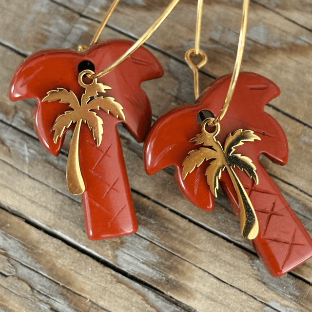 Boucles d’oreilles Créoles Palmiers Red stone