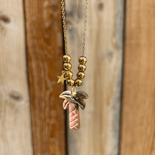 Sautoir Palmier en pierre naturelle Rhodochrosite