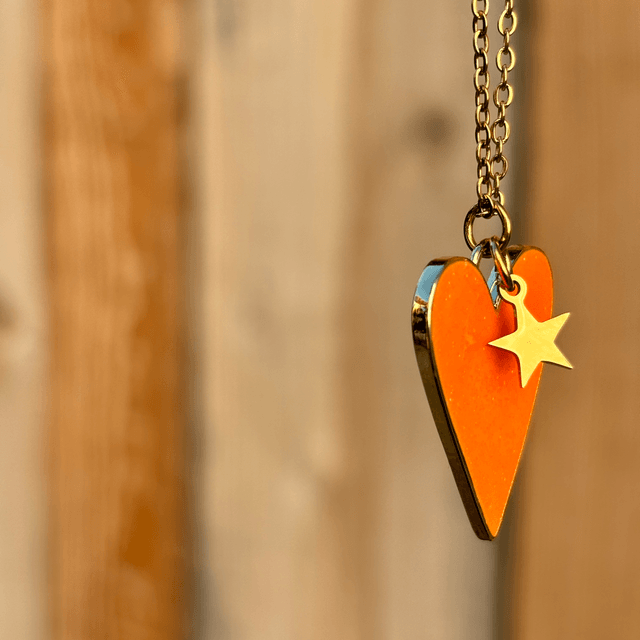 Sautoir Paillette cœur orange
