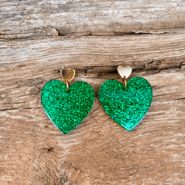 Boucles d’oreilles Cœur Pailleté vert - PM