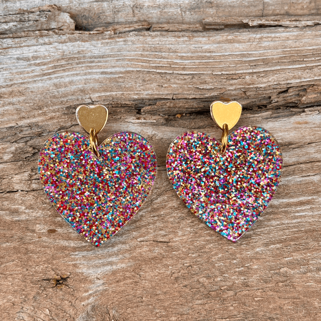 Boucles d’oreilles cœur pailleté multicolore - PM