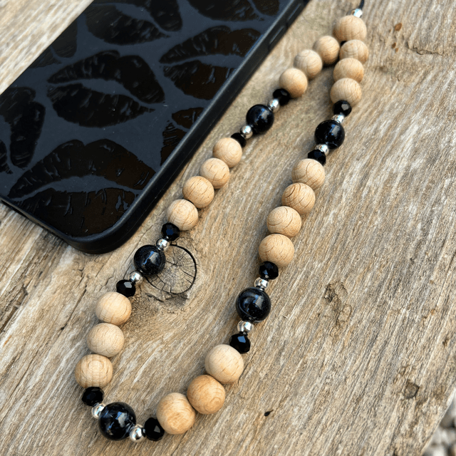 Grigri de téléphone Wood black et argent 