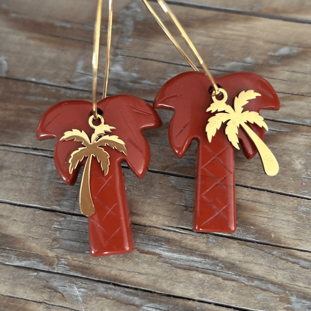 Boucles d’oreilles Créoles Palmiers Red stone
