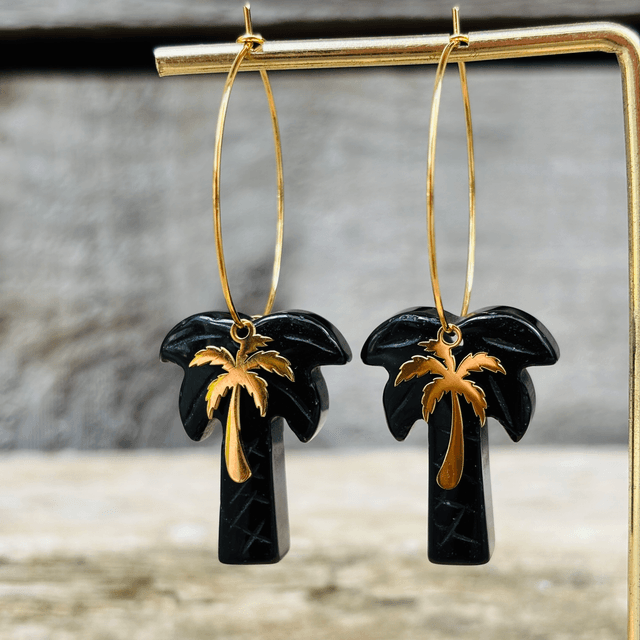 Boucles d’oreilles Créoles Palmiers Agathe noire