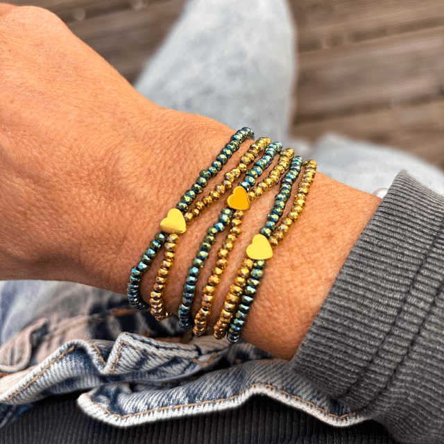 Bracelet Duo Coeur vert et doré 