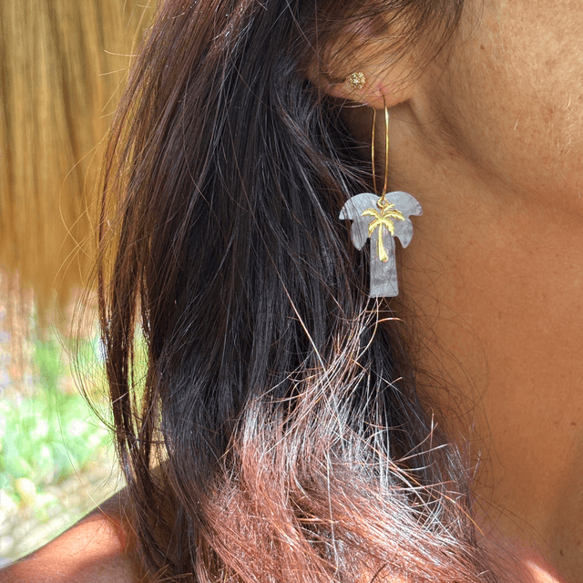 Boucles d’oreilles Créoles Palmiers Agathe noire