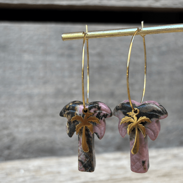 Boucles d’oreilles Créoles Palmiers Rodochrosite