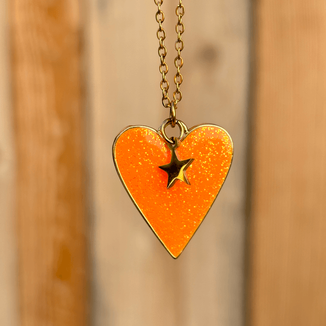 Sautoir Paillette cœur orange