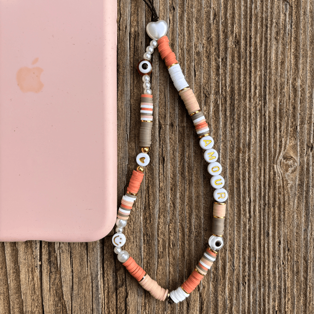 Grigri de téléphone Heishi terracotta AMOUR - Taille S