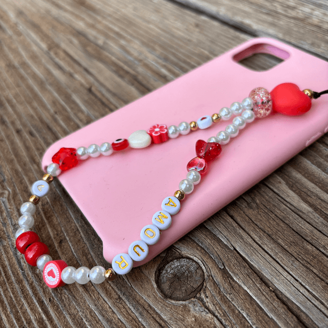 Grigri de téléphone Nacré rouge ❤️AMOUR - Taille S