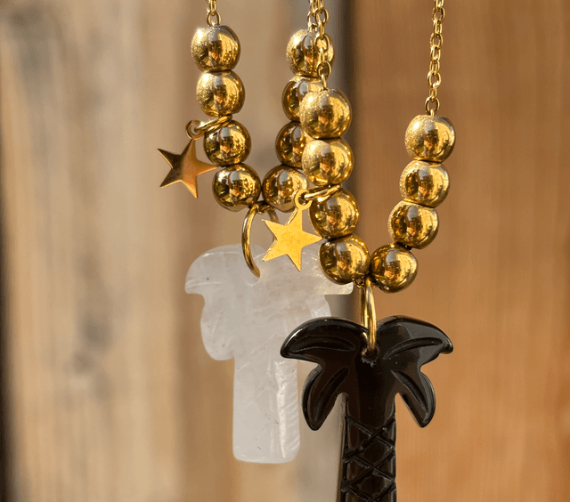 Sautoir Palmier en pierre naturelle Quartz blanc