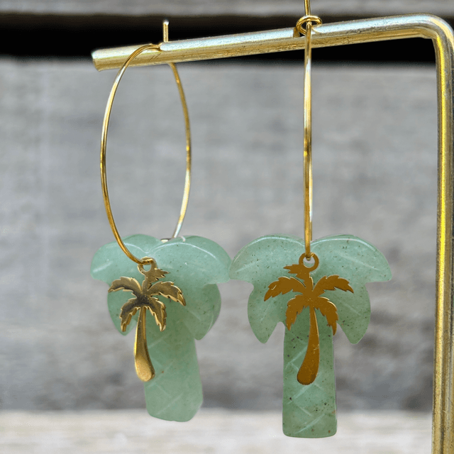 Boucles d’oreilles Créoles Palmiers Aventurine