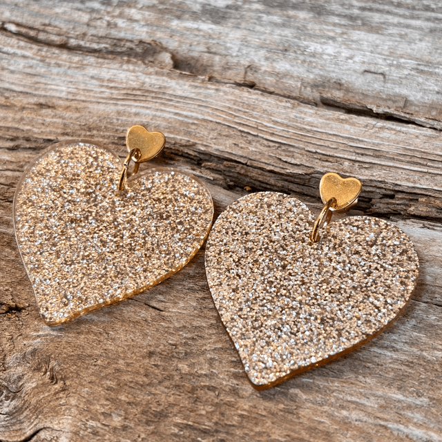 Boucles d’oreilles cœur pailleté doré - GM