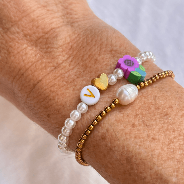 Bracelet Spring Personnalisable Coeur doré & Fleur violette 