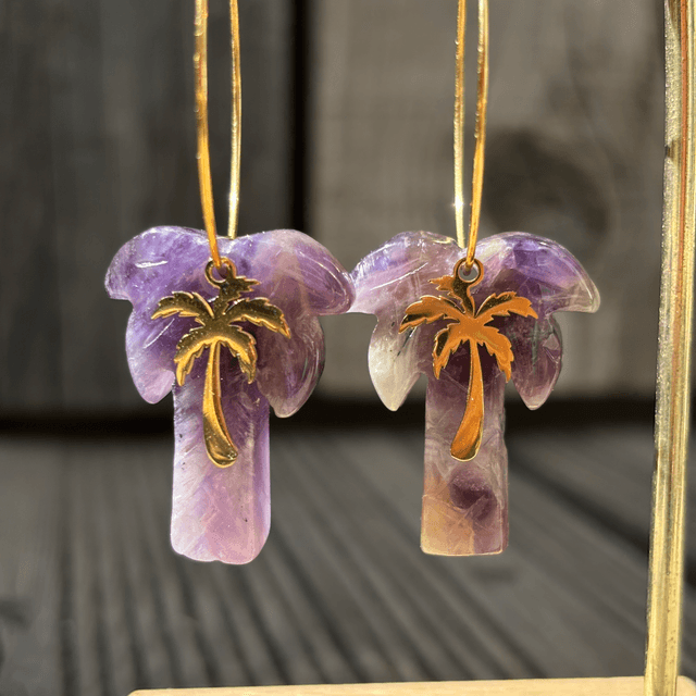 Boucles d’oreilles Créoles Palmiers Améthyste 