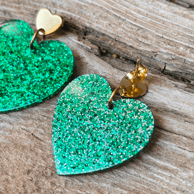 Boucles d’oreilles Cœur Pailleté vert - PM