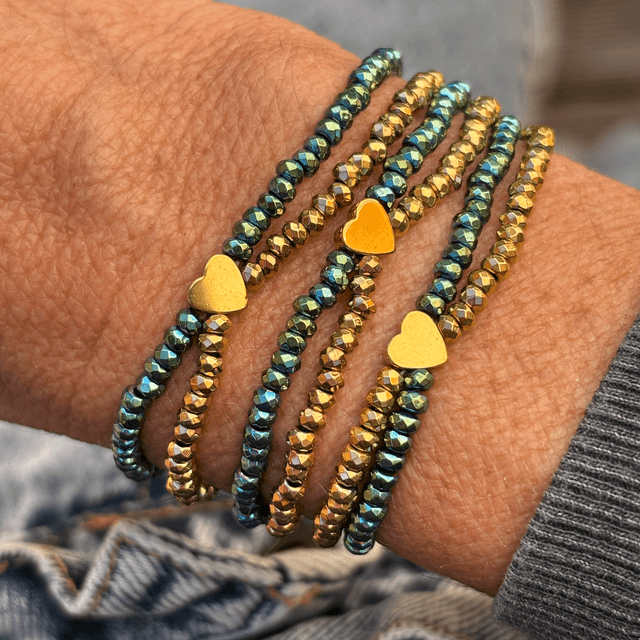 Bracelet Duo Coeur vert et doré 
