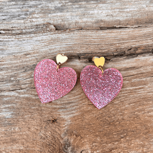 Boucles d’oreilles Cœur Pailleté rose - PM
