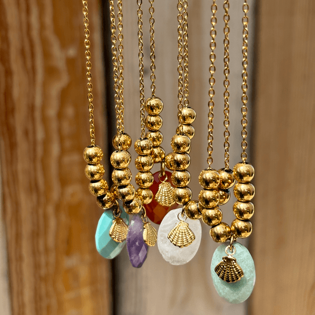 Sautoir Shell pierre naturelle turquoise