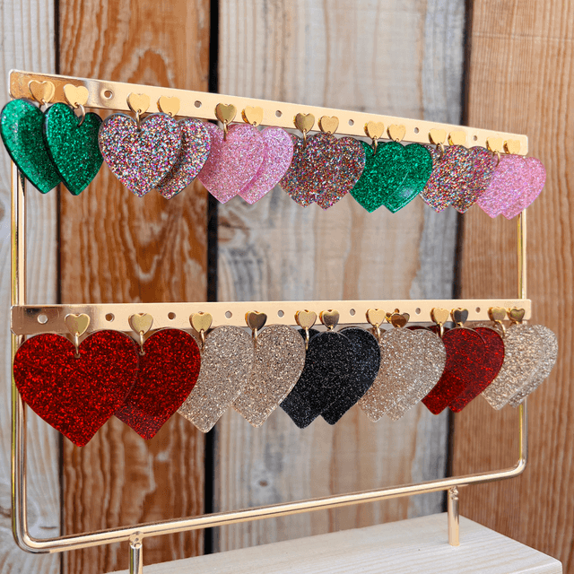 Boucles d’oreilles cœur pailleté multicolore - PM