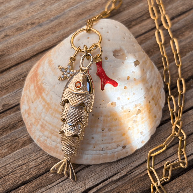 Collier Trésor Marin avec poisson articulé et corail 