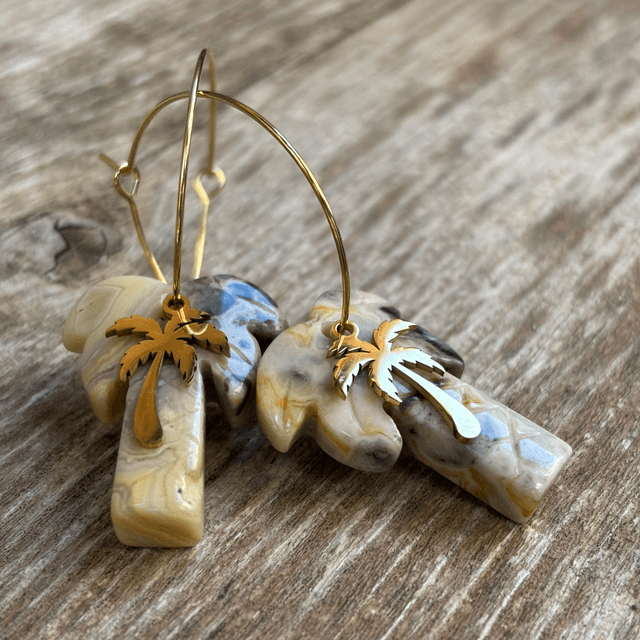 Boucles d’oreilles Créoles Palmiers Agathe jaune