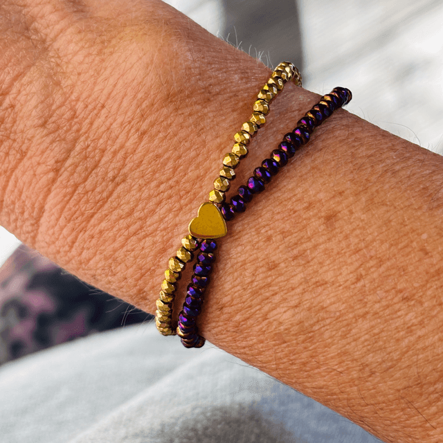 Bracelet Duo Cœur violet et doré 