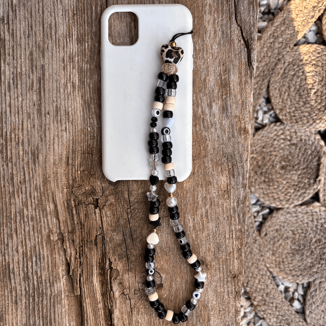 Grigri de téléphone Bonbon d’Amour 🐆 Black coeur léopard