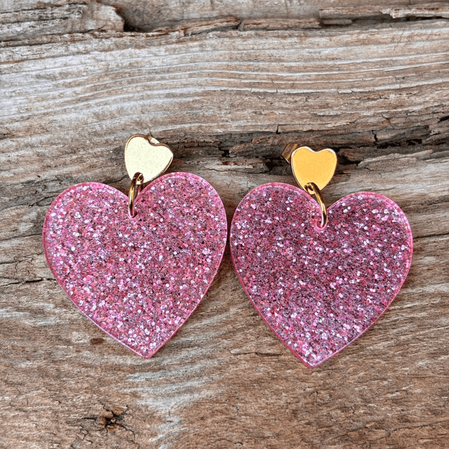Boucles d’oreilles Cœur Pailleté rose - PM