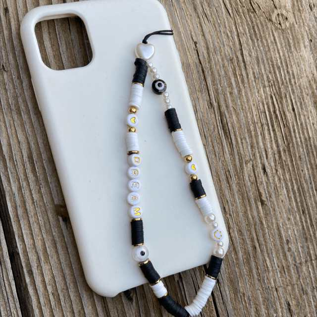 Grigri de téléphone Heishi noir & blanc DREAM - Taille S