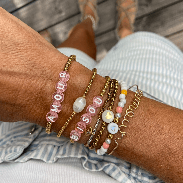 Bracelet Joli Mot rose personnalisable
