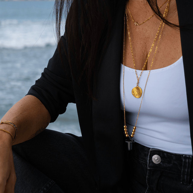 Sautoir Cross en pierre naturelle onyx
