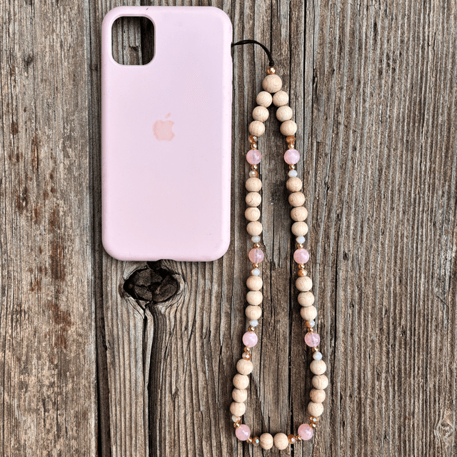 Grigri de téléphone Wood Rose &amp; doré