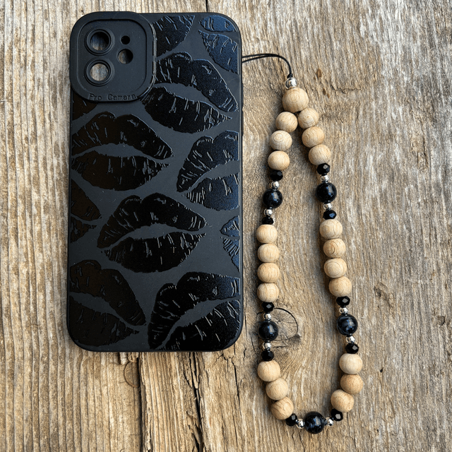Grigri de téléphone Wood black et argent 