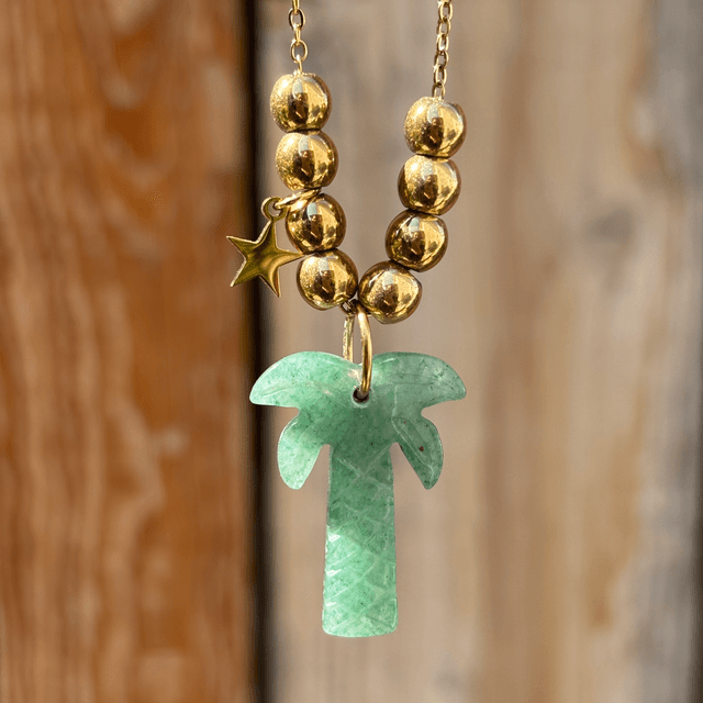 Sautoir Palmier en pierre naturelle Aventurine