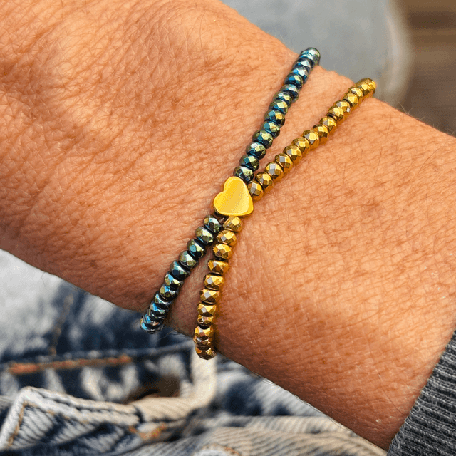 Bracelet Duo Coeur vert et doré 