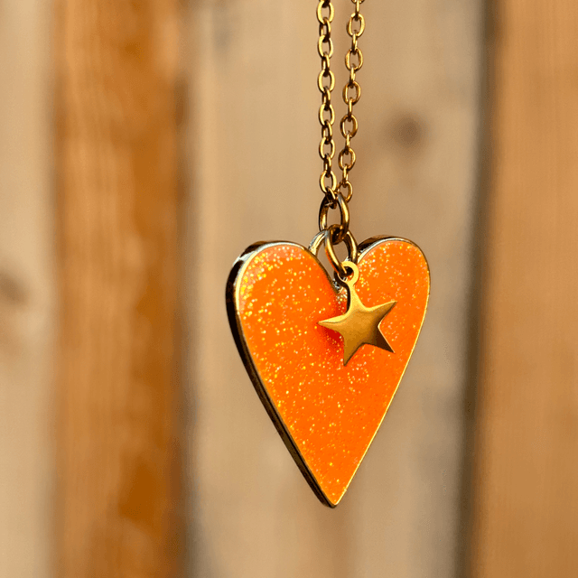 Sautoir Paillette cœur orange